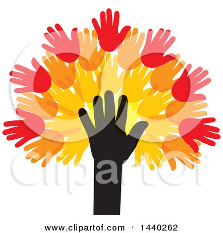 Clipart of a Tree of Hands with Autumn Leaves - Royalty Free Vector Illustration by ColorMagic