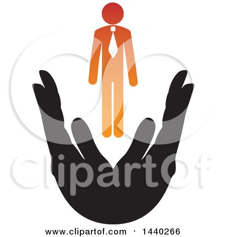 Clipart of a Business Man over Hands - Royalty Free Vector Illustration by ColorMagic