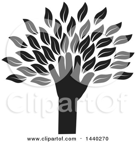 Clipart of a Black and White Hand Forming the Trunk of a Tree - Royalty Free Vector Illustration by ColorMagic