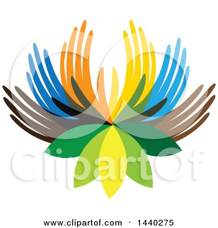 Clipart of a Lotus Flower with Colorful Hand Petals - Royalty Free Vector Illustration by ColorMagic