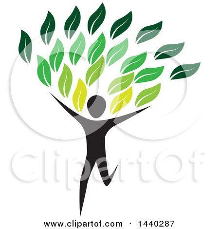 Clipart of a Running Person with Green Leaves - Royalty Free Vector Illustration by ColorMagic