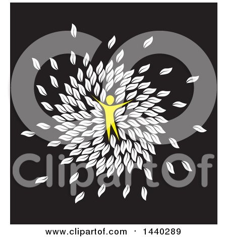 Clipart of a Yellow Person in a Circle of White Leaves, on Black - Royalty Free Vector Illustration by ColorMagic