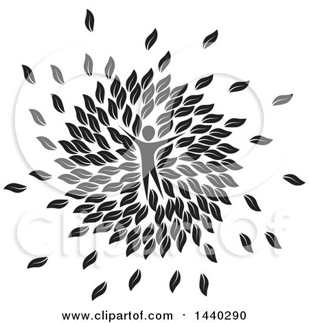 Clipart of a Black and White Person in a Circle of Leaves - Royalty Free Vector Illustration by ColorMagic