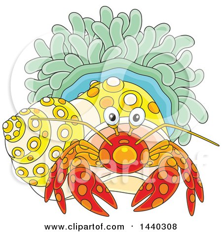 Clipart of a Cartoon Hermit Crab and Anemone - Royalty Free Vector Illustration by Alex Bannykh