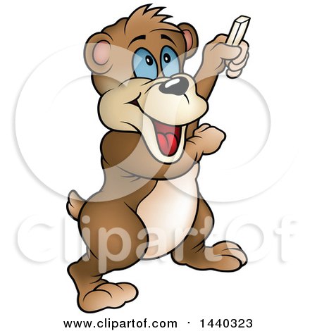 Clipart of a Cartoon Happy Bear Holding Chalk - Royalty Free Vector Illustration by dero