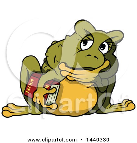 Clipart of a Cartoon Toad Thinking and Holding a Book - Royalty Free Vector Illustration by dero