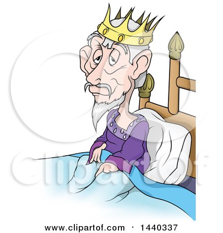 Clipart of a Cartoon Sick or Tired King in Bed - Royalty Free Vector Illustration by dero
