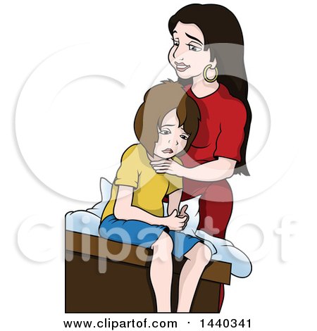 Clipart of a Cartoon Mother Comforting Her Son - Royalty Free Vector Illustration by dero