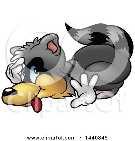 Clipart of a Cartoon Raccoon Cowering - Royalty Free Vector Illustration by dero