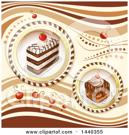 Clipart of a Background with Cherries and Cake - Royalty Free Vector Illustration by merlinul