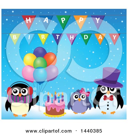 Clipart of a Party Penguin Family - Royalty Free Vector Illustration by visekart