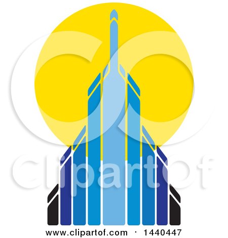 Clipart of a Blue Skyscraper and Sun - Royalty Free Vector Illustration by ColorMagic