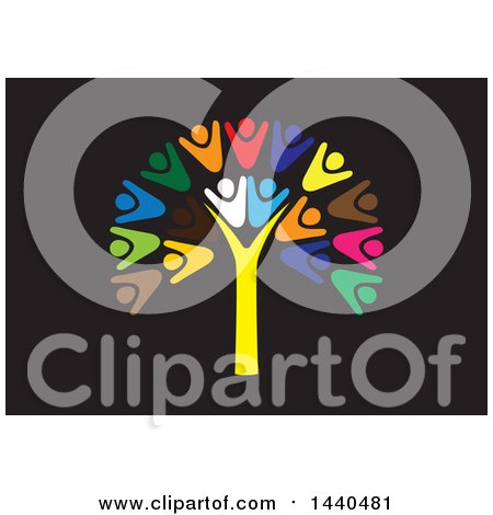 Clipart of a Teamwork Unity Group of People Forming a Tree, on Black - Royalty Free Vector Illustration by ColorMagic