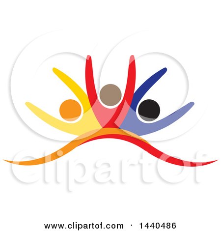 Clipart of a Group of Colorful People Dancing or Cheering - Royalty Free Vector Illustration by ColorMagic