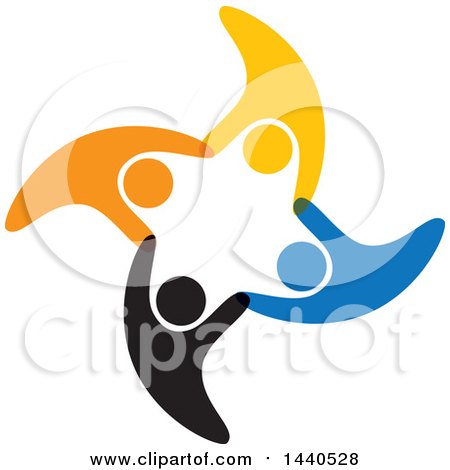 Clipart of a Teamwork Unity Circle of Colorful People Dancing, Swimming, or Cheering - Royalty Free Vector Illustration by ColorMagic