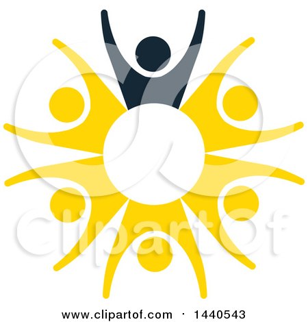 Clipart of a Teamwork Unity Circle of People Dancing or Cheering - Royalty Free Vector Illustration by ColorMagic