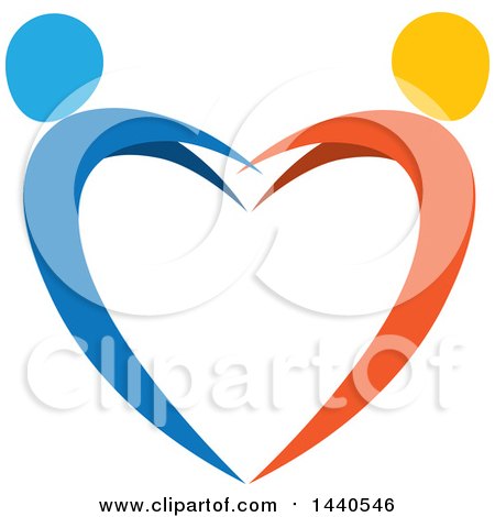 Clipart of a Blue and Orange Couple Dancing and Forming a Heart - Royalty Free Vector Illustration by ColorMagic