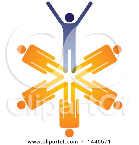 Clipart of a Teamwork Unity Group of Blue and Orange People - Royalty Free Vector Illustration by ColorMagic