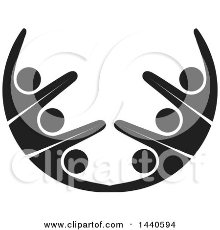 Clipart of a Group of Black and White People Dancing or Cheering - Royalty Free Vector Illustration by ColorMagic