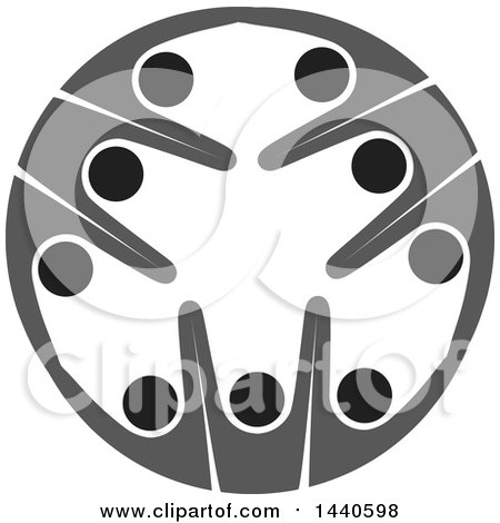 Clipart of a Teamwork Unity Circle of Grayscale People Dancing or Cheering - Royalty Free Vector Illustration by ColorMagic