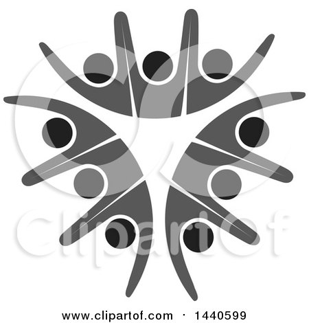 Clipart of a Group of Grayscale People Dancing or Cheering - Royalty Free Vector Illustration by ColorMagic