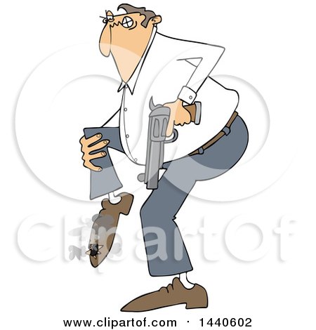 Clipart of a Cartoon White Man Shooting Himself in the Foot - Royalty Free Vector Illustration by djart