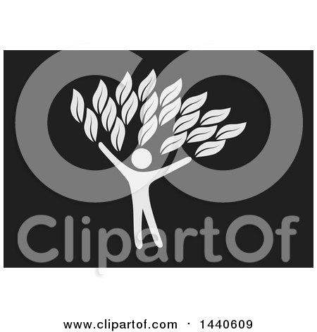 Clipart of a Silhouetted Light Gray Person Forming the Trunk of a Tree, on Black - Royalty Free Vector Illustration by ColorMagic
