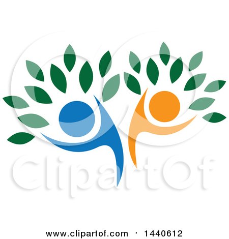 Clipart of a Blue and Orange Couple Forming the Trunk of a Tree - Royalty Free Vector Illustration by ColorMagic