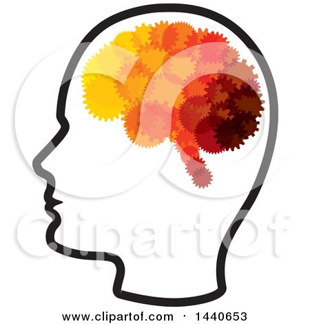 Clipart of a Profiled Head with a Gear Brain - Royalty Free Vector Illustration by ColorMagic