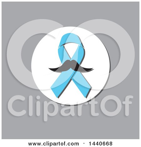 Clipart of a Blue Prostate Cancer Awareness Ribbon with a Mustache, over White and Gray - Royalty Free Vector Illustration by ColorMagic