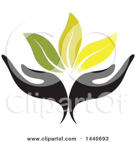 Clipart of a Black Pair of Hands with Green Leaves - Royalty Free Vector Illustration by ColorMagic