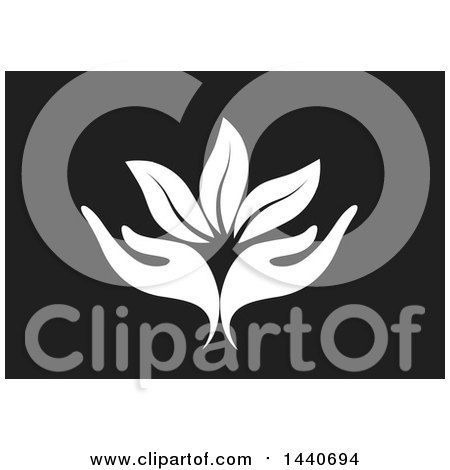 Clipart of a White Pair of Hands with Leaves over Black - Royalty Free Vector Illustration by ColorMagic
