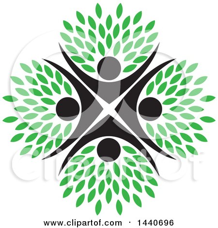 Clipart of a Circle of People Cheering, with Leaves - Royalty Free Vector Illustration by ColorMagic