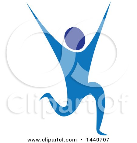 Clipart of a Blue Person Running, Dancing or Cheering - Royalty Free Vector Illustration by ColorMagic