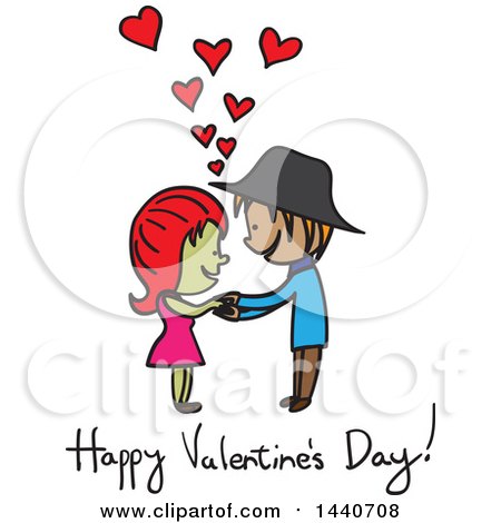 Clipart of a Sketched Couple with Happy Valentines Day Text - Royalty Free Vector Illustration by ColorMagic