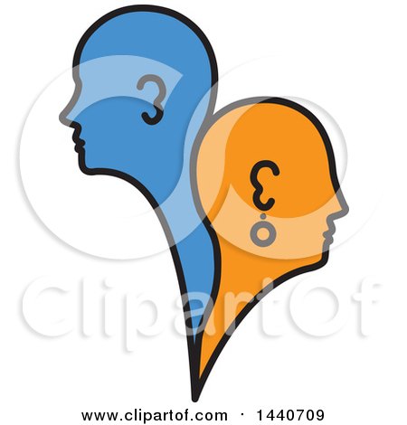 Clipart of Blue and Orange Profiled Heads of a Couple - Royalty Free Vector Illustration by ColorMagic