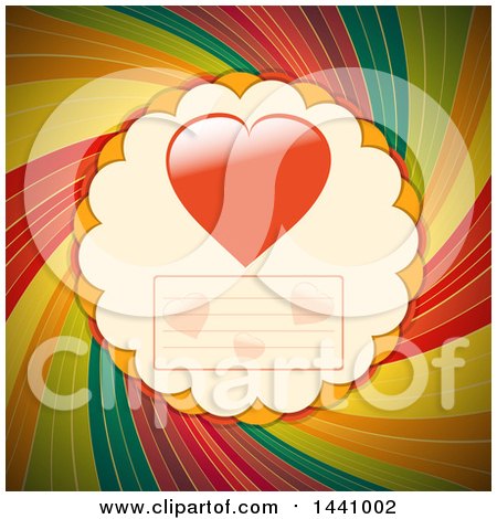 Clipart of a Paper Valentine Card with Hearts over Vintage Colorful Swirls - Royalty Free Vector Illustration by elaineitalia