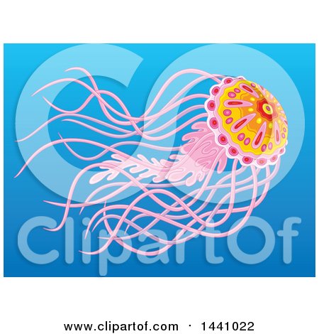 Clipart of a Beautiful Jellyfish in Blue Water - Royalty Free Vector Illustration by Alex Bannykh