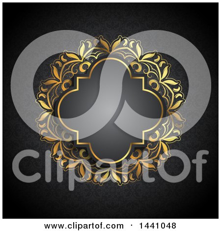 Clipart of a Beautiful Ornate Golden Floral Frame and Text Space Invitation Background - Royalty Free Vector Illustration by KJ Pargeter