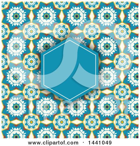 Clipart of a Blue Frame and Text Space Patterned Invitation Background - Royalty Free Vector Illustration by KJ Pargeter