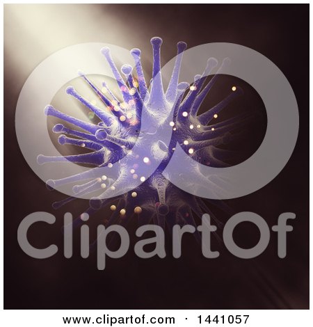 Clipart of a 3d Purple Virus Cell with a Spotlight on a Dark Background - Royalty Free Illustration by KJ Pargeter