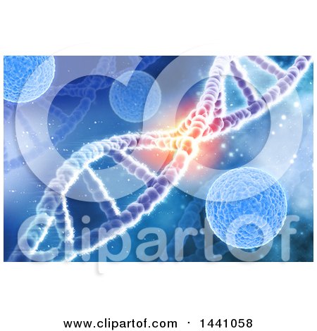 Clipart of a 3d Scientific Medical Background of Dna Strands and Virus Cells - Royalty Free Illustration by KJ Pargeter