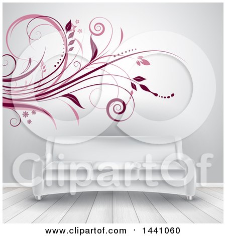Clipart of a Flourish Wall Decal Design Behind a Sofa - Royalty Free Vector Illustration by KJ Pargeter