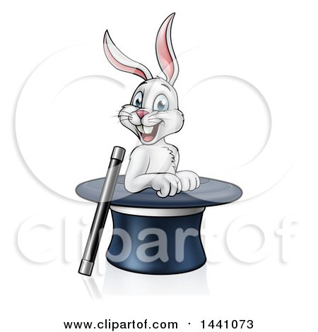 Clipart of a Happy White Rabbit in a Top Hat with a Magic Wand - Royalty Free Vector Illustration by AtStockIllustration