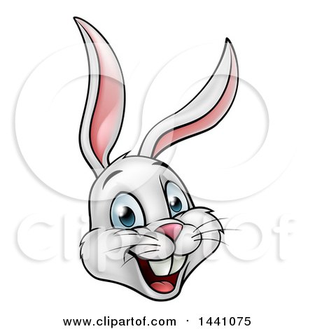 Clipart of a Cartoon Happy White Easter Bunny Rabbit Face - Royalty Free Vector Illustration by AtStockIllustration