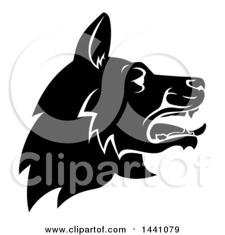 Clipart of a Black and White Profiled German Shepherd Dog Face - Royalty Free Vector Illustration by AtStockIllustration