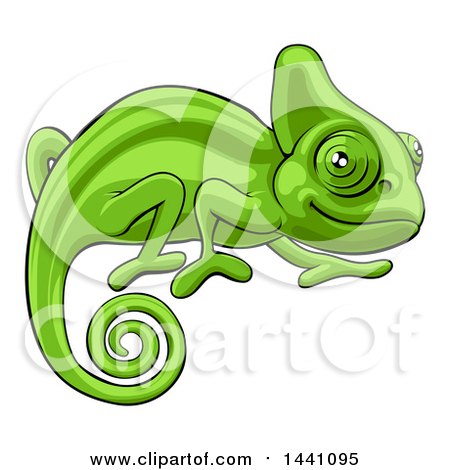 Clipart of a Cartoon Happy Green Chameleon Lizard - Royalty Free Vector Illustration by AtStockIllustration