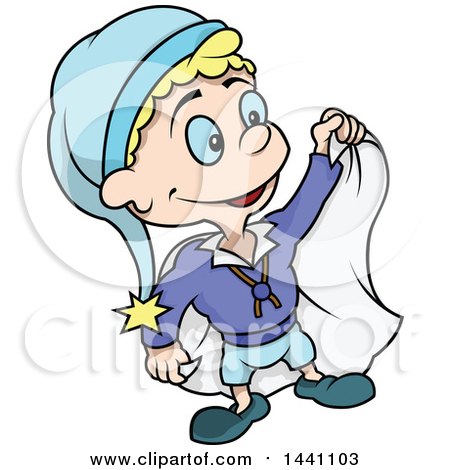 Clipart of a Cartoon Blond Male Dwarf with a Cape - Royalty Free Vector Illustration by dero