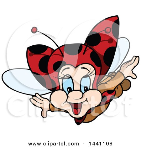 Clipart of a Cartoon Happy Flying Ladybug - Royalty Free Vector Illustration by dero