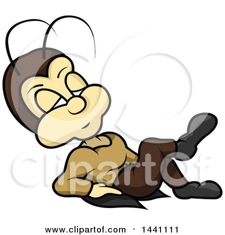 Clipart of a Cartoon Cricket Leaning Back - Royalty Free Vector Illustration by dero